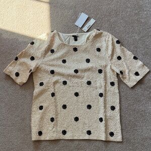 Sequin Cream Top with Black Dots